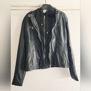 Black Faux Leather Hooded Jacket - Women's Lock & Love